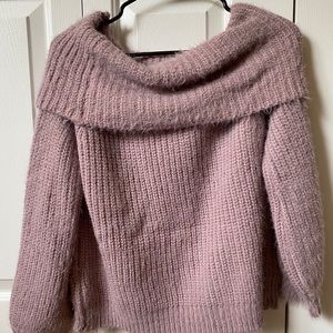 Lilac Off-The-Shoulder Knitted Sweater